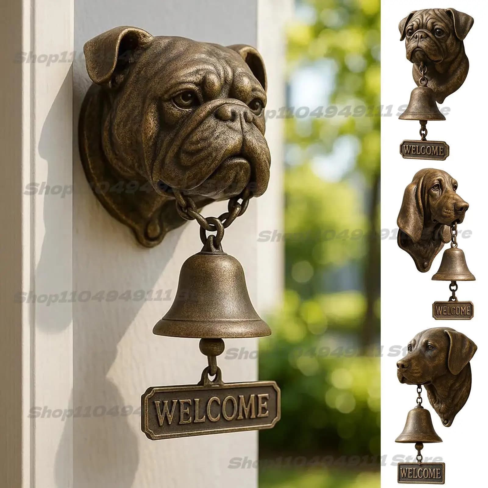 Retro Pug Welcome Doorbell Dog-Shaped Front Door Chime Bell Animal-Themed Dinner Bell Entry Wall & Door Decor with Loud Ringing