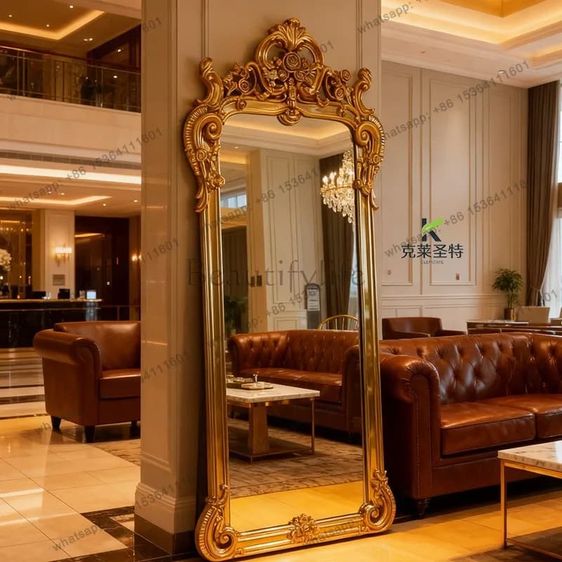 French retro carved full-length mirror living room bedroom dressing mirror