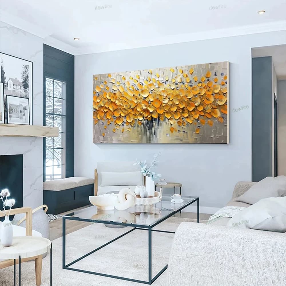 Handmade Canvas Artwork Oil Paintings Abstract In Gold And Gray Home Decor Painting Luxurious Wall Art Pictures For Living Room