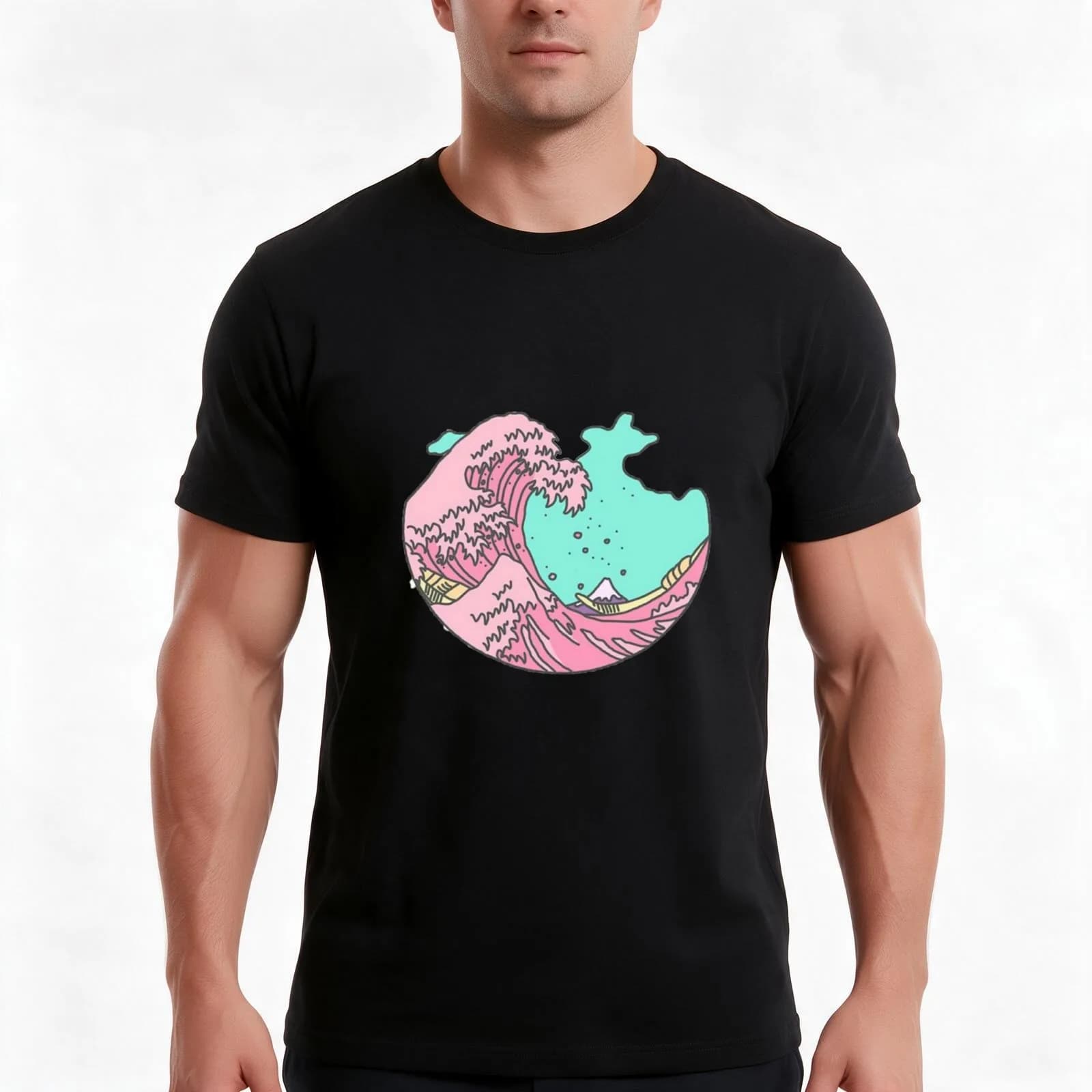 Great Wave Aesthetic Vaporwave T-Shirt, Summer Casual Cotton Tee, Oversized Streetwear Tops, Vintage Graphic Print, 100% Cotton