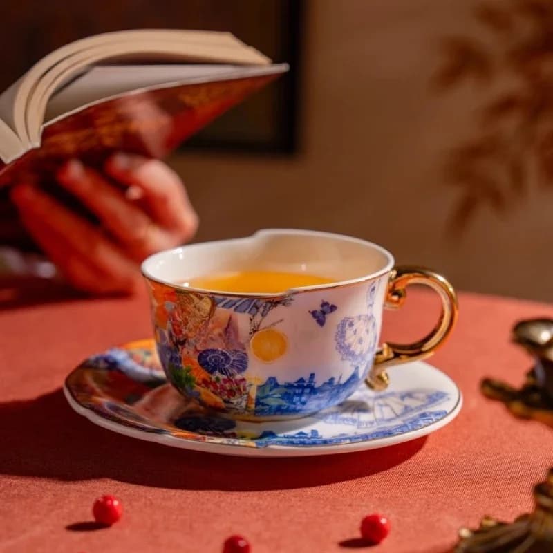 Guofeng coffee cup set, high-end exquisite pair of cups, bone china tea set, wedding newlyweds, birthday gift box.