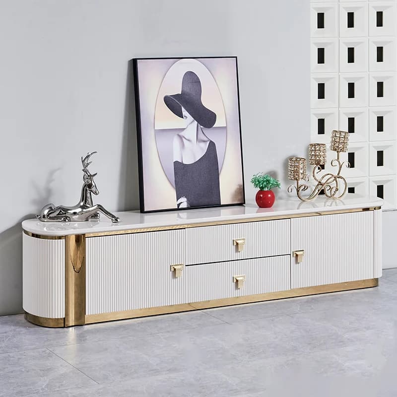 Modern Luxury Living Room TV Cabinet Furniture Home Storage High Quality White Rectangle Large Long Wooden TV Cabinet