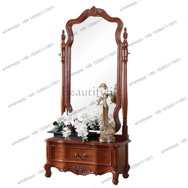 FG40American solid wood full-length mirror retro living room door rotating floor mirror