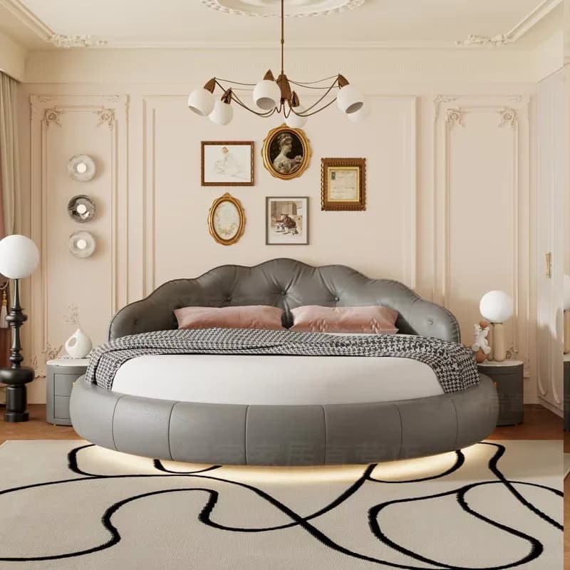 Round Luxury Cute Set Bed Grounded Modern Vintage Household Storage Double Bed Bedroom Solid Wood Cama Matrimonio Furniture Home