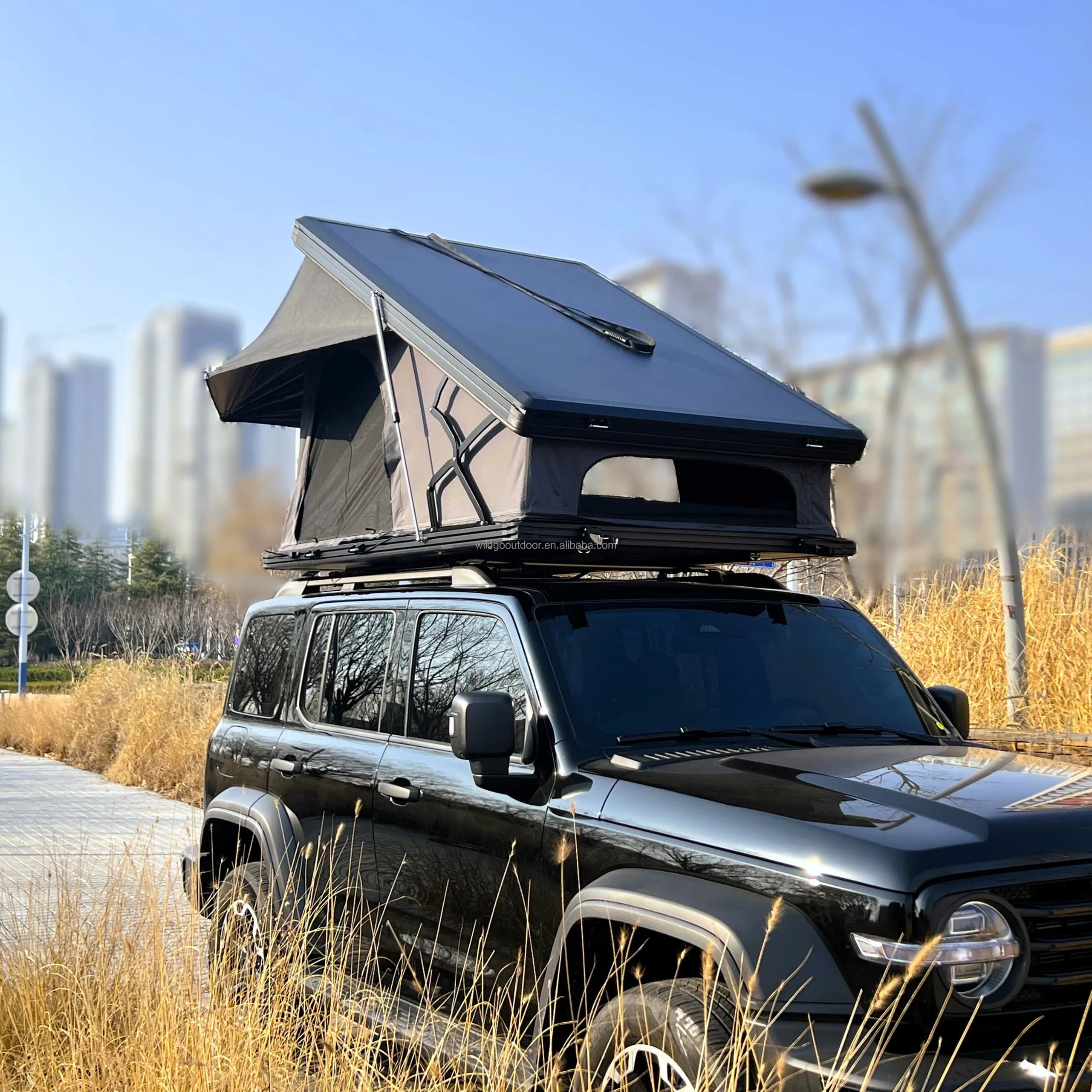 Factory Wholesale Foldout Design Large Space Aluminum Roof Top Tent Fast Open Lightweight Rooftop Tent Hard Shell with LED