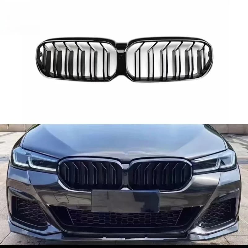 For BMW 5 Series G30 G38 2021+ LCI M Style Front Kidney Grille Gloss Black Plug Play Replacement Upgrade Modification Accessory