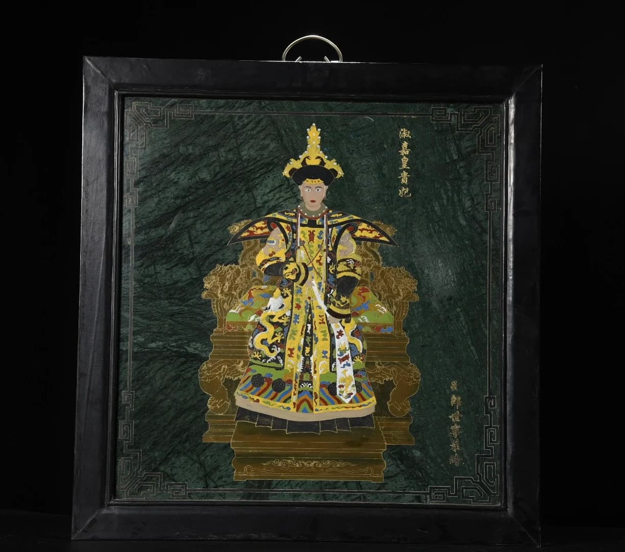 25"Tibetan Temple Collection Old Wood Mosaic Serpentine Painted Noble Consort of the Qing Dynasty sculpture Worship Hall