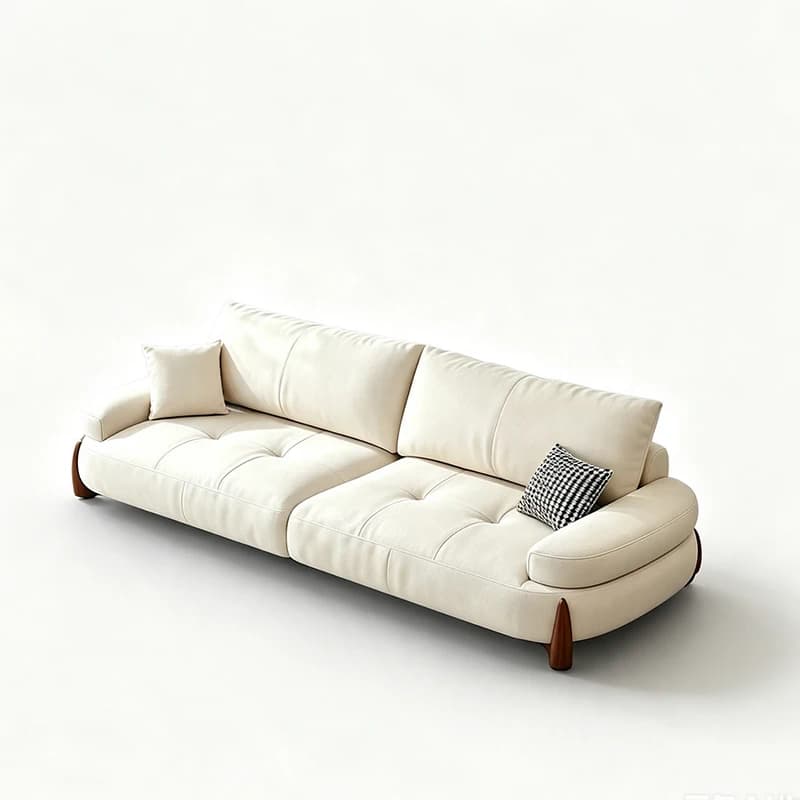 Cream Curved Piano Key Tufted Cloud Sofa 3 Seater Oversized Deep Seat Straight Couch Living Room Furniture
