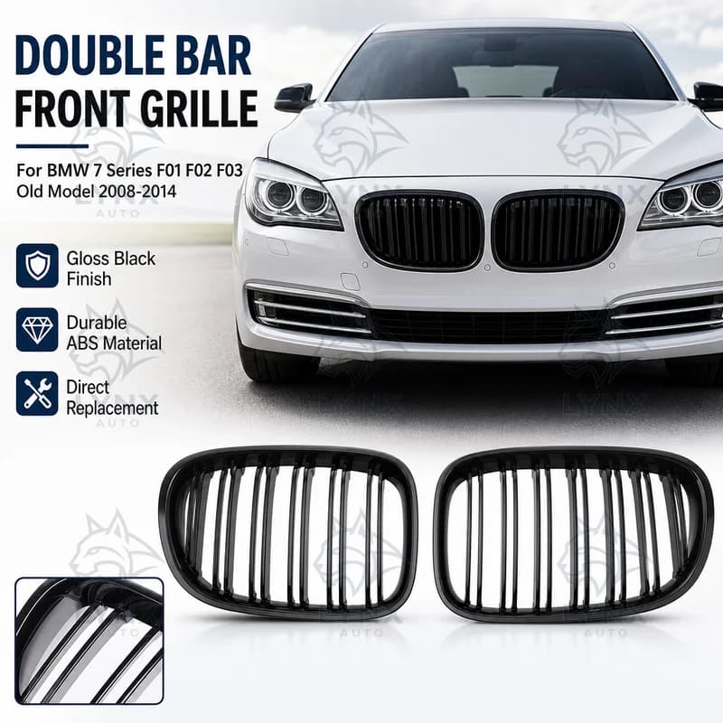 For BMW 7 Series F01 F02 F03 Old Model 2008-2014 Gloss Black Double Bar Front Grille Replacement Tuning Accessories