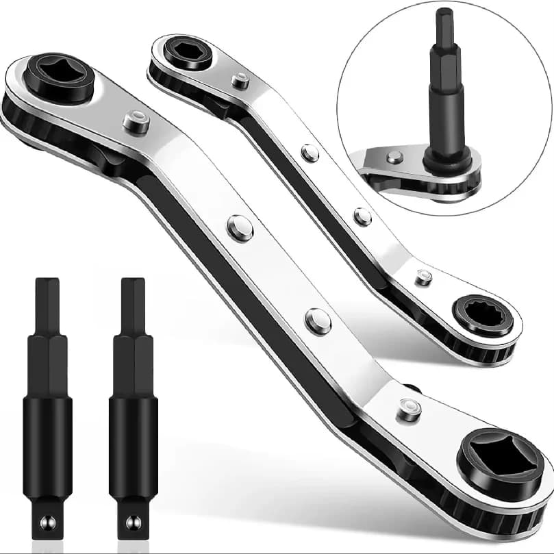 4 In 1 HVAC Refrigeration Ratcheting Service Wrench Set 1/4" 3/8" 5/16" Reversible Wrench for Air Conditioner Valve Refrigeratio