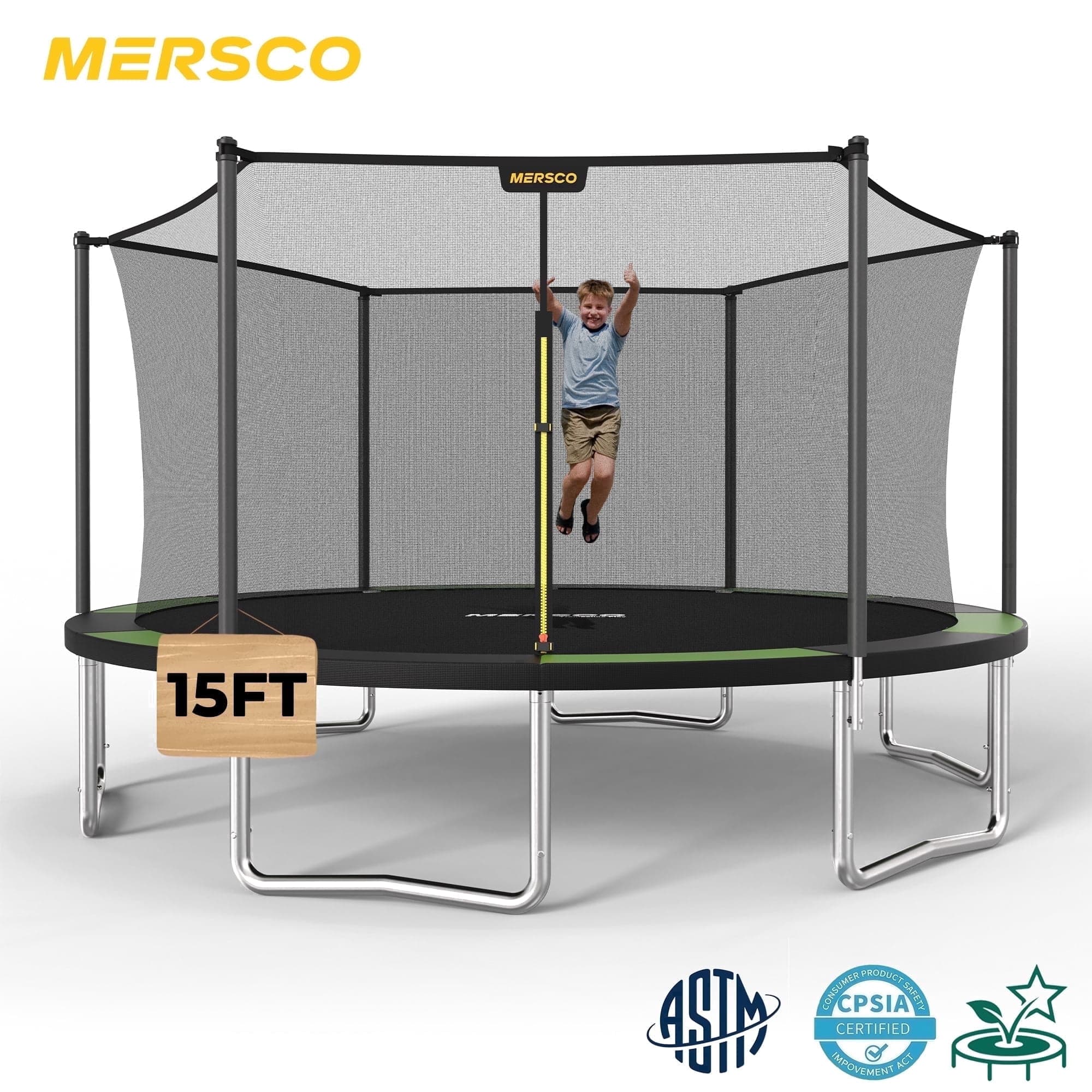 Mersco 15FT/16FT Kids Trampoline, ASTM Certified Heavy Duty Outdoor Trampoline with Safety Enclosure Net for Backyard Family Fun, JumpingTrampoline PLAY