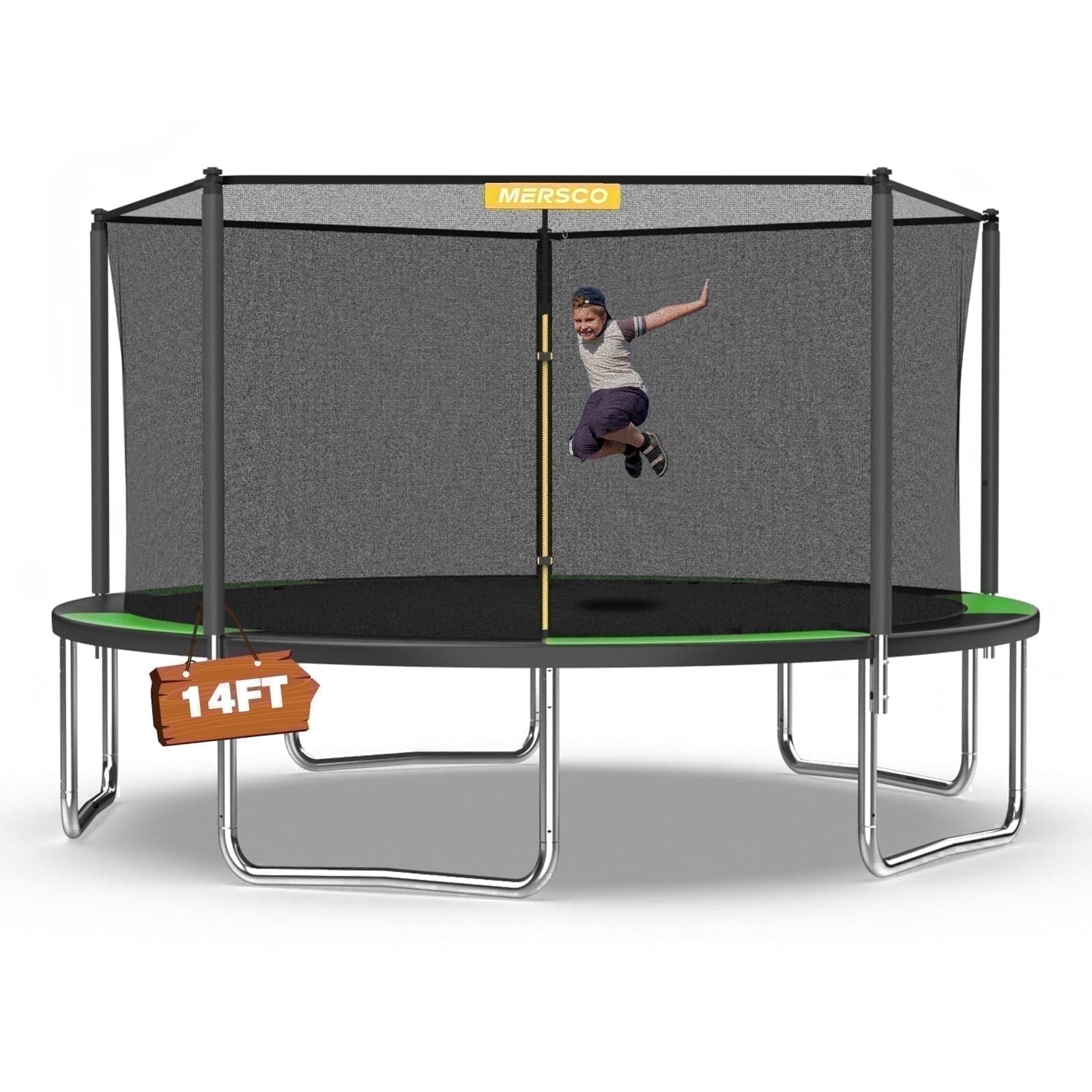 Mersco 14FT Kids Trampoline, ASTM Certified Heavy Duty Outdoor Trampoline with Safety Enclosure Net for Backyard Family Fun, Jumping Trampoline PLAY