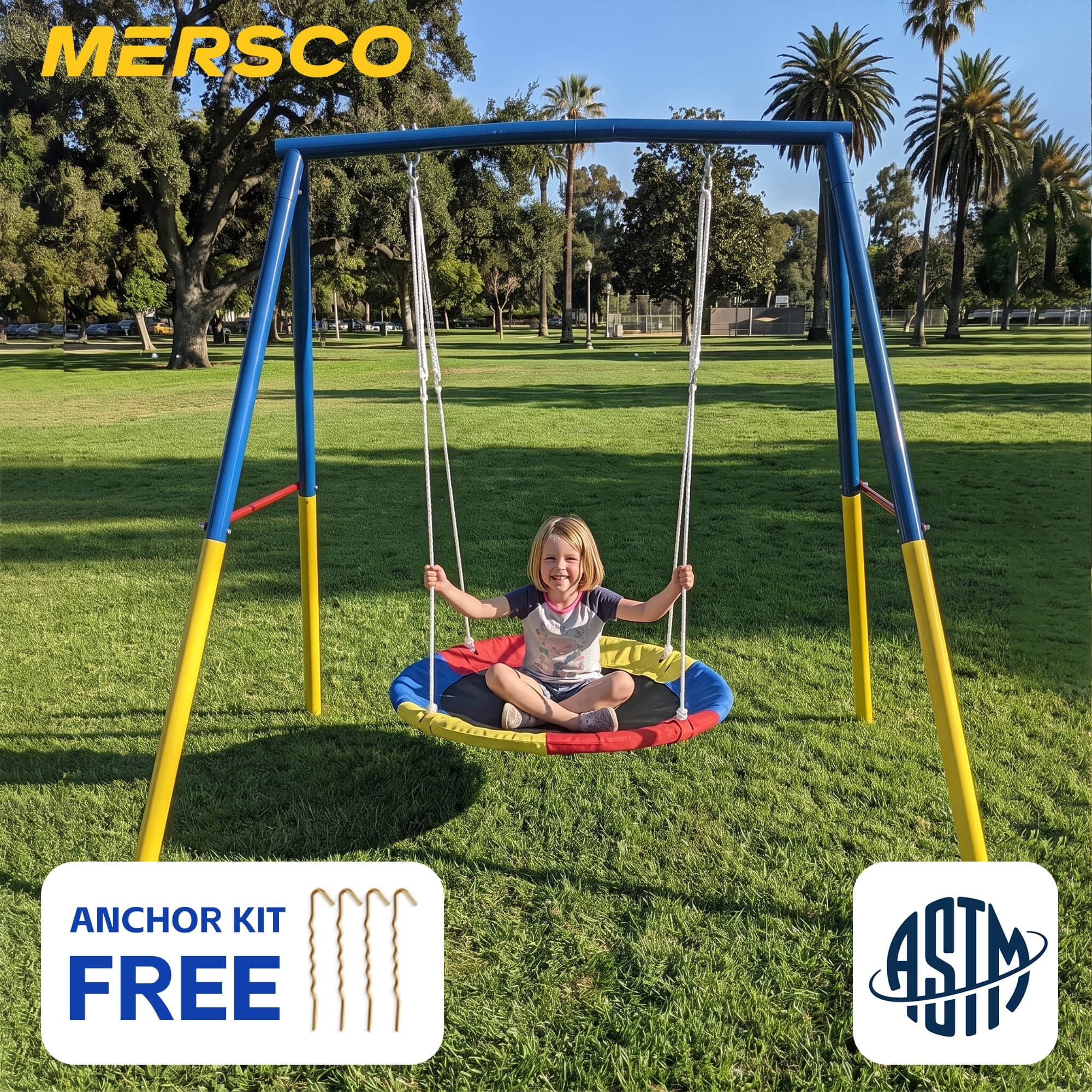 Mersco Swing Set for Backyard with Stand, Swing Heavy Duty 440lbs Metal Outdoor Swing Stand for Playground, Backyard Playset,Halloween,Yellow