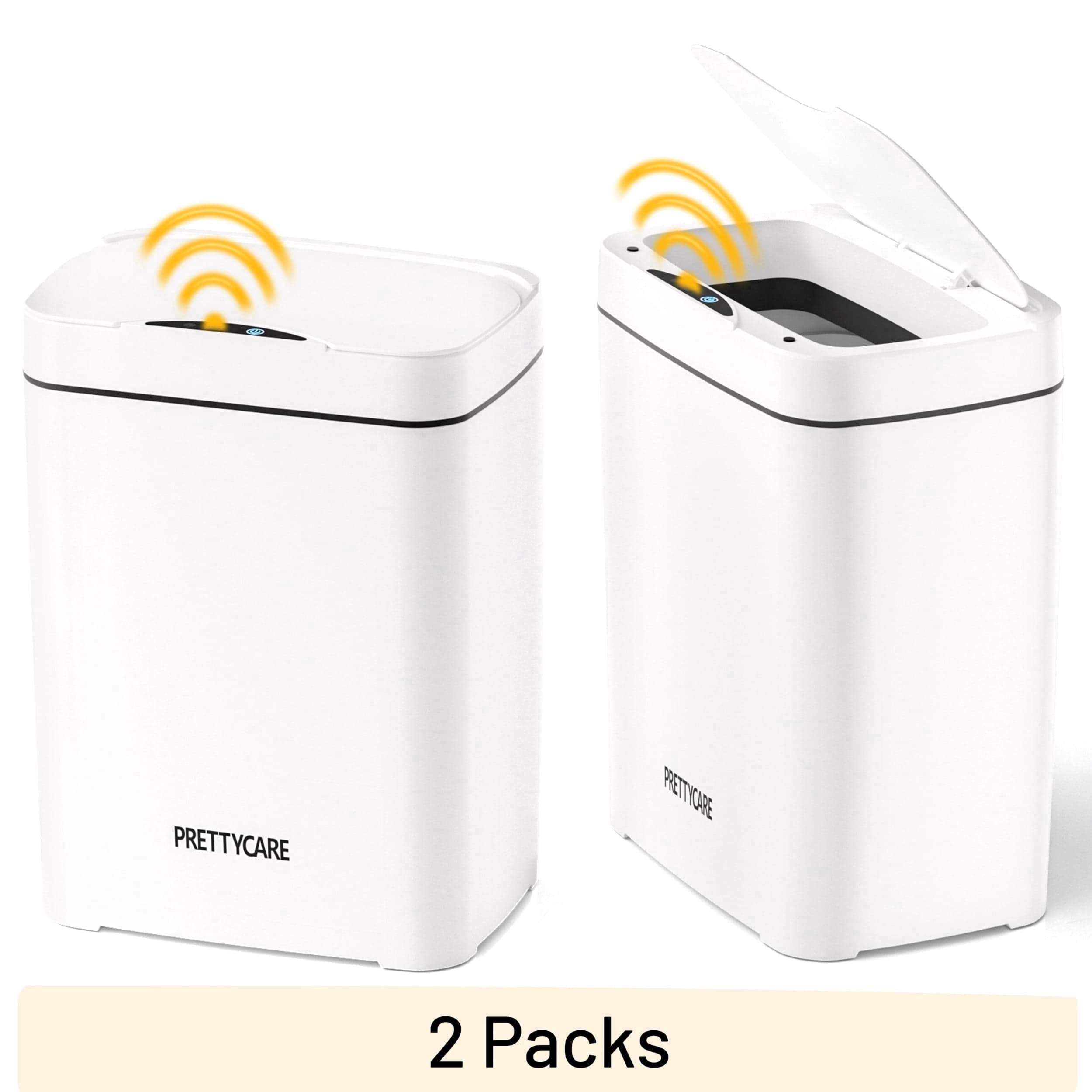 PrettyCare 2 Packs 3.6 Gal Automatic Bathroom Trash Cans with Lid Touchless Small Bedroom Plastic Garbage Can White GC01